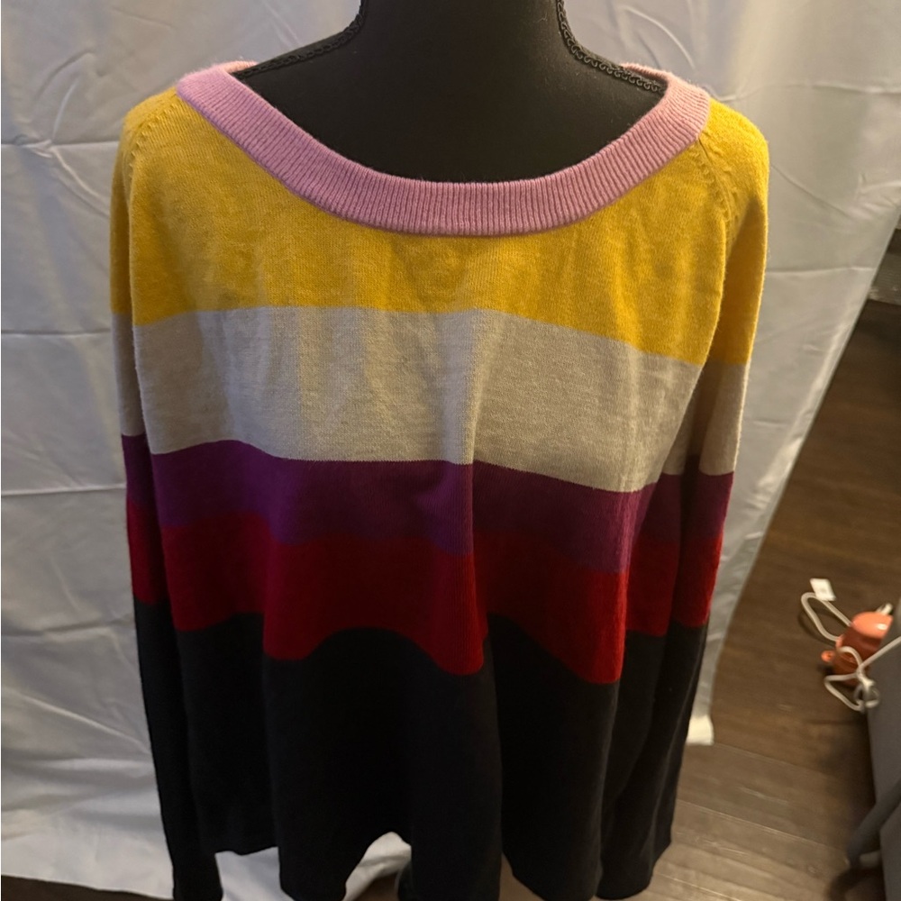 Callahan Striped Crew Neck Sweater in Yellow, Pink, Red, and Black